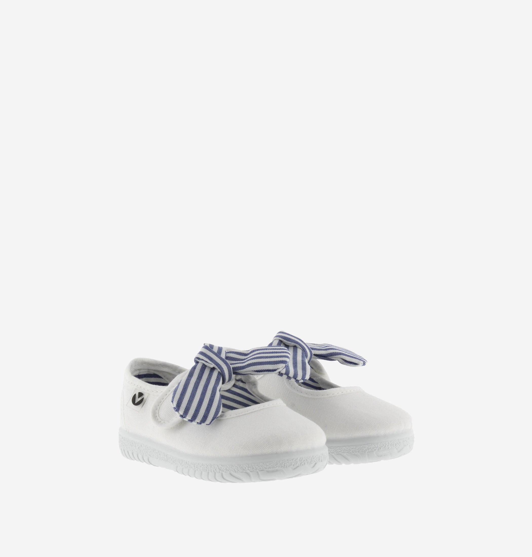 Victoria - ballerina bianca con laccetto righe blu