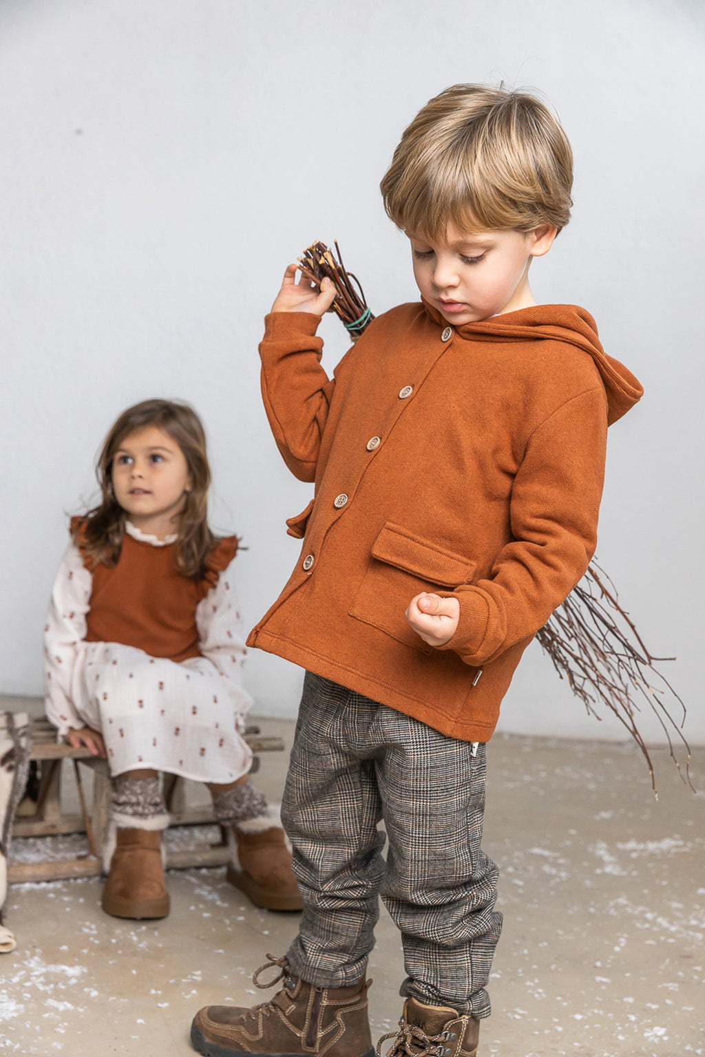 Petit Indi - cardigan cappuccio caldo cotone