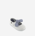 Victoria - ballerina bianca con laccetto righe blu