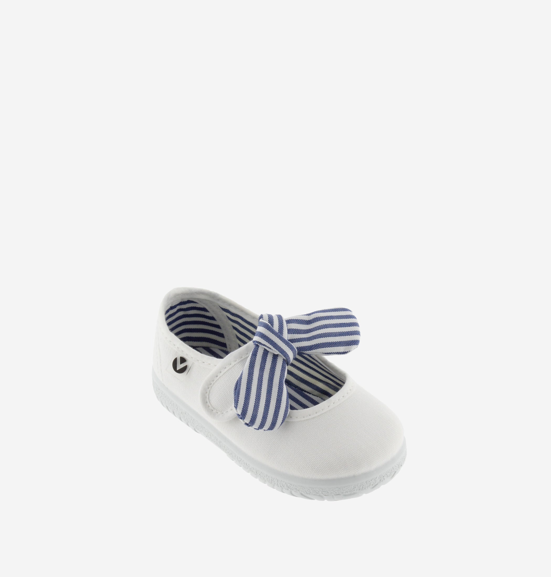 Victoria - ballerina bianca con laccetto righe blu