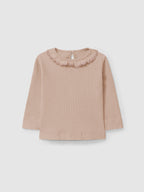 Snug - maglia costina rosa antico con colletto