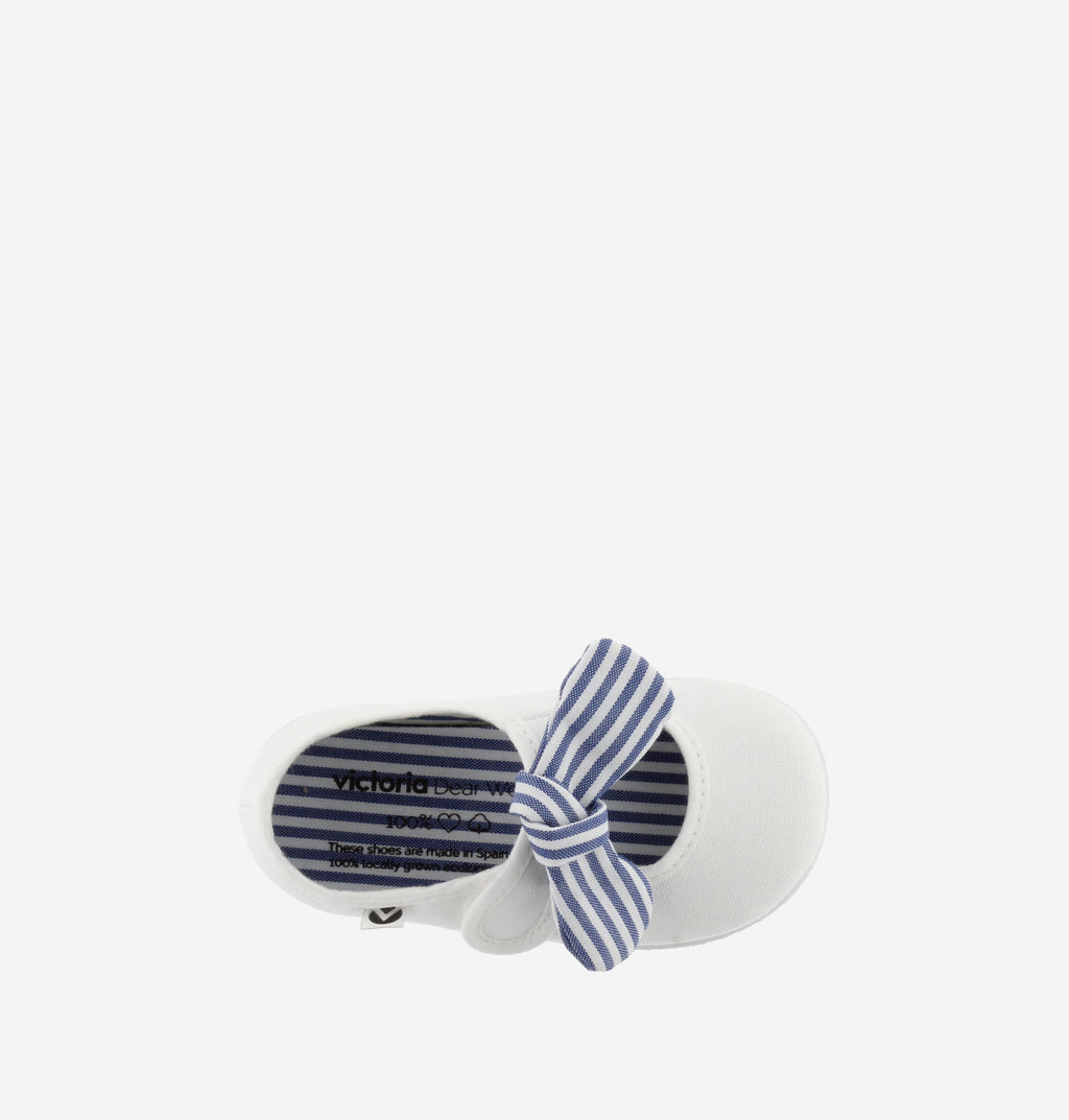 Victoria - ballerina bianca con laccetto righe blu