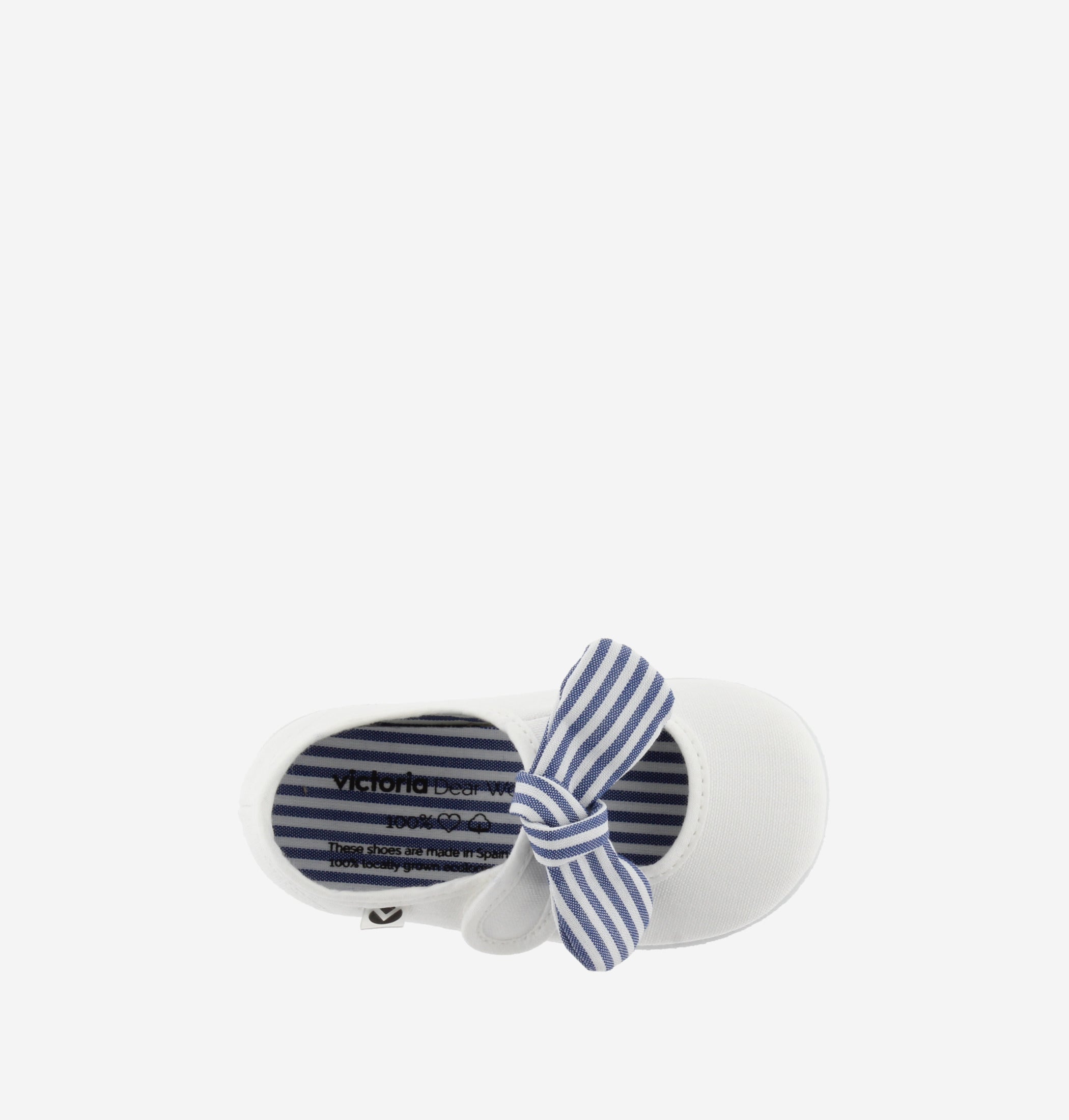 Victoria - ballerina bianca con laccetto righe blu