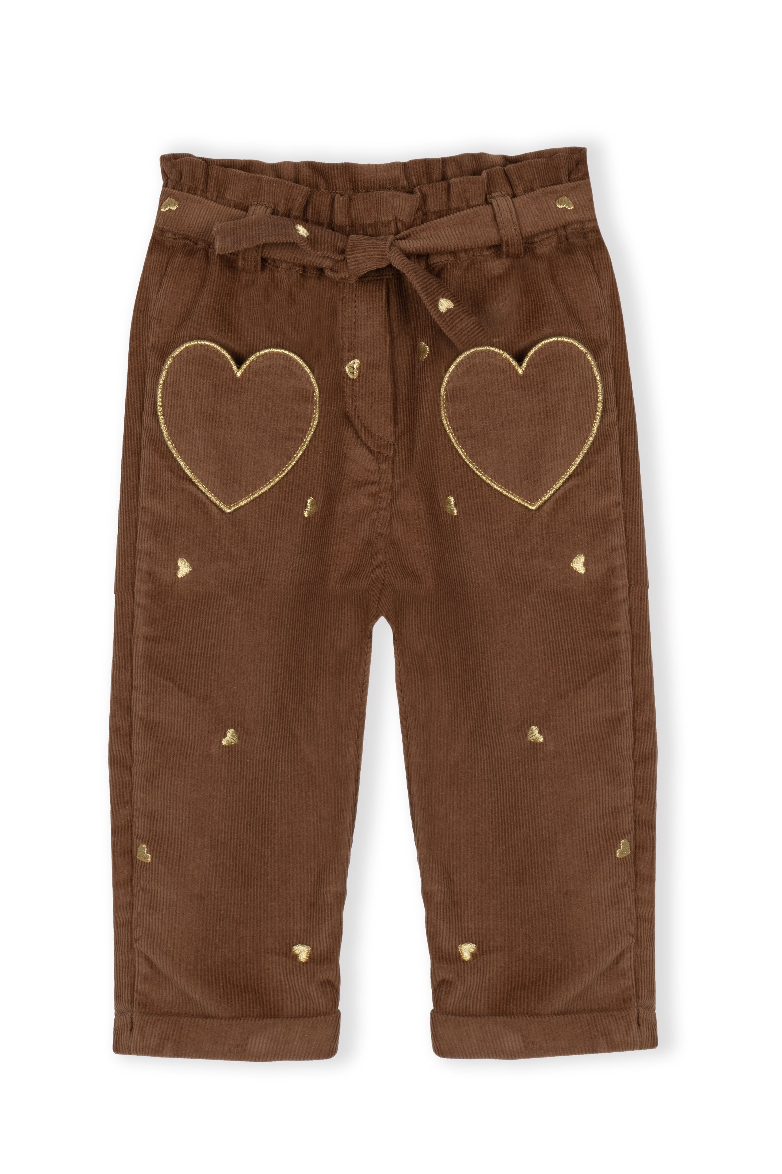 Drkid - pantalone velluto marrone con cuoricini