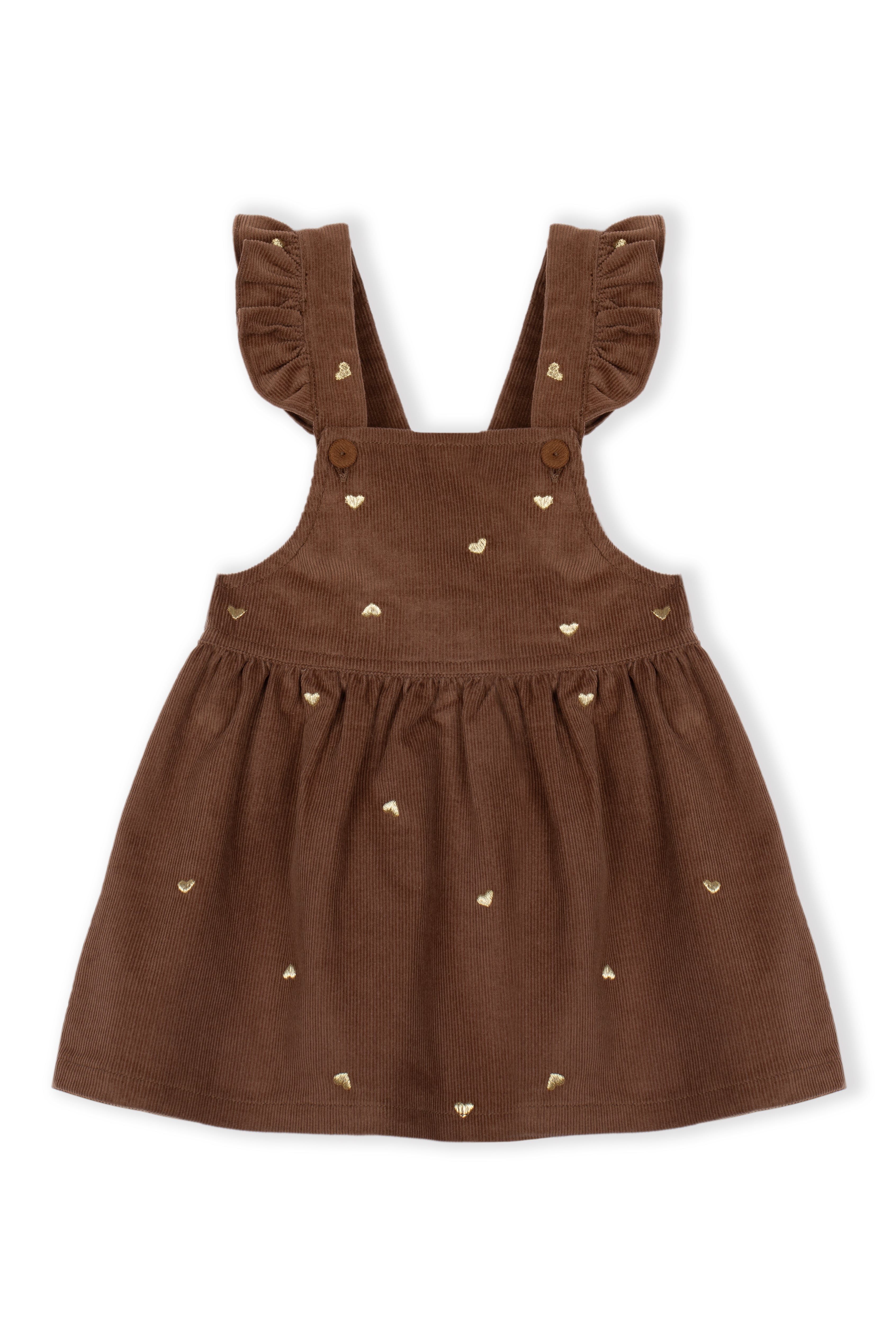 Drkid - salopette gonna velluto marrone con cuoricini