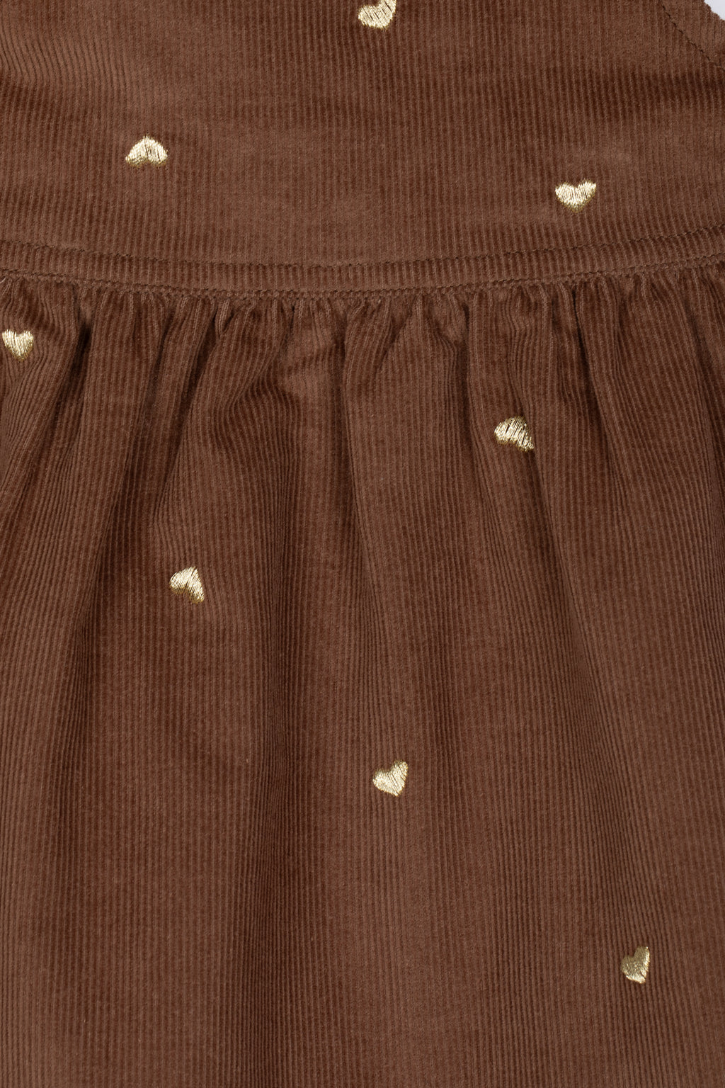 Drkid - salopette gonna velluto marrone con cuoricini