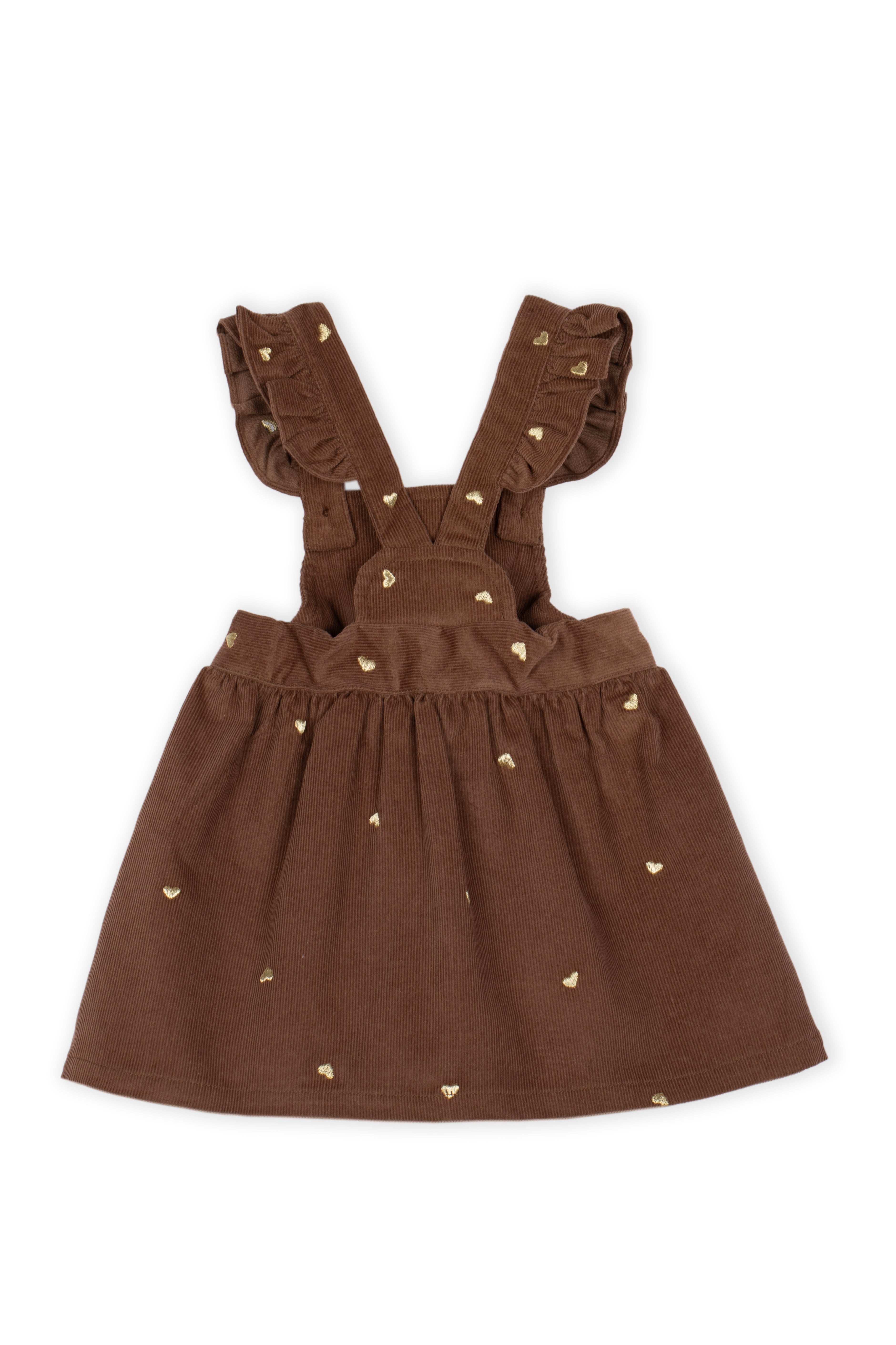 Drkid - salopette gonna velluto marrone con cuoricini