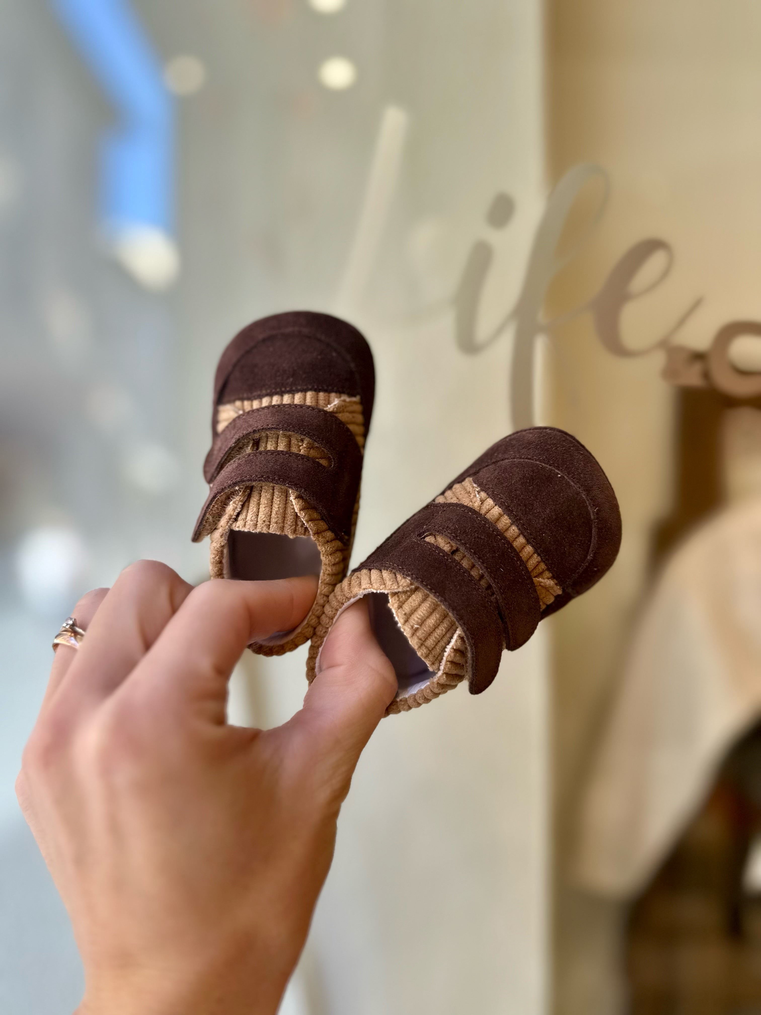 Rizitos - sneakers da culla velluto marrone e beige