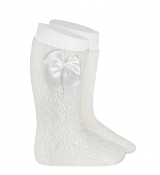 Condor - Calze lunghe perle traforate con fioccosatin