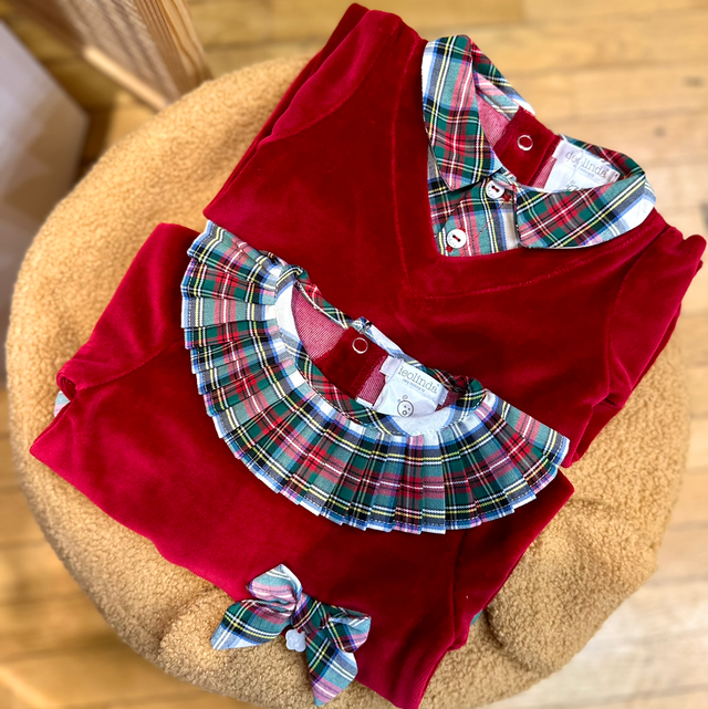 Deolinda - tutina ciniglia rossa con camicietta tartan
