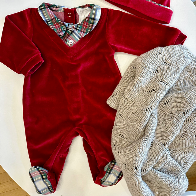 Deolinda - tutina ciniglia rossa con camicietta tartan