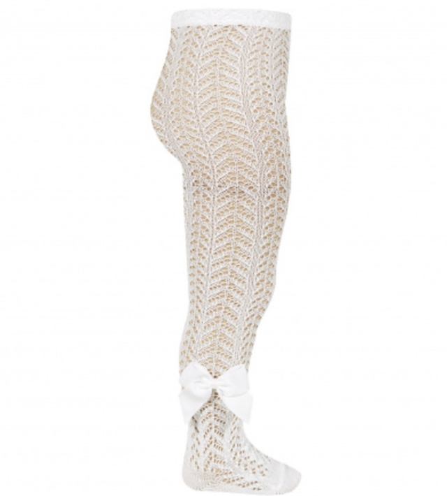 Condor - Calzamaglie traforate in perle con fiocco PANNA